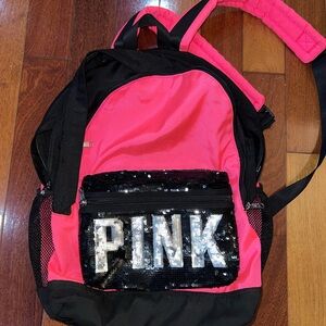 PINK Victoria's Secret Black and Pink Backpack